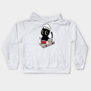 Funny black Cat is cooking Kids Hoodie